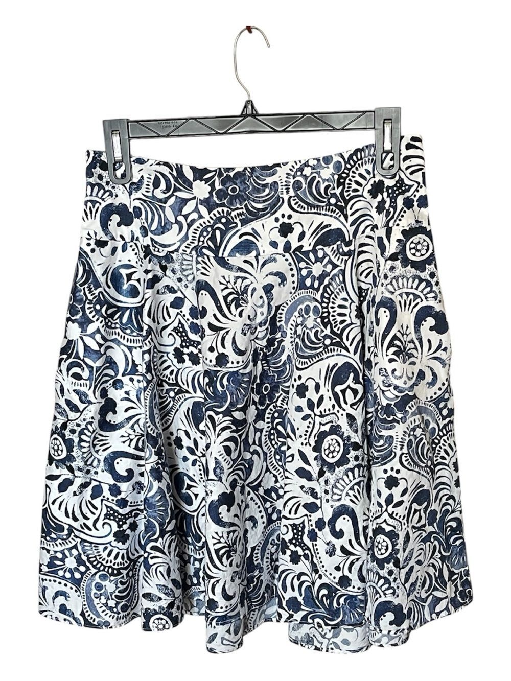 Lauren Ralph Lauren 100% Cotton Blue/White Paisley Print A-Line Skirt Size 10